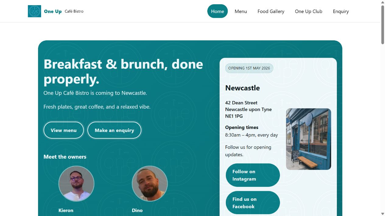 The One Up Cafe Bistro website: breakfast and brunch, contact details and Newcastle location